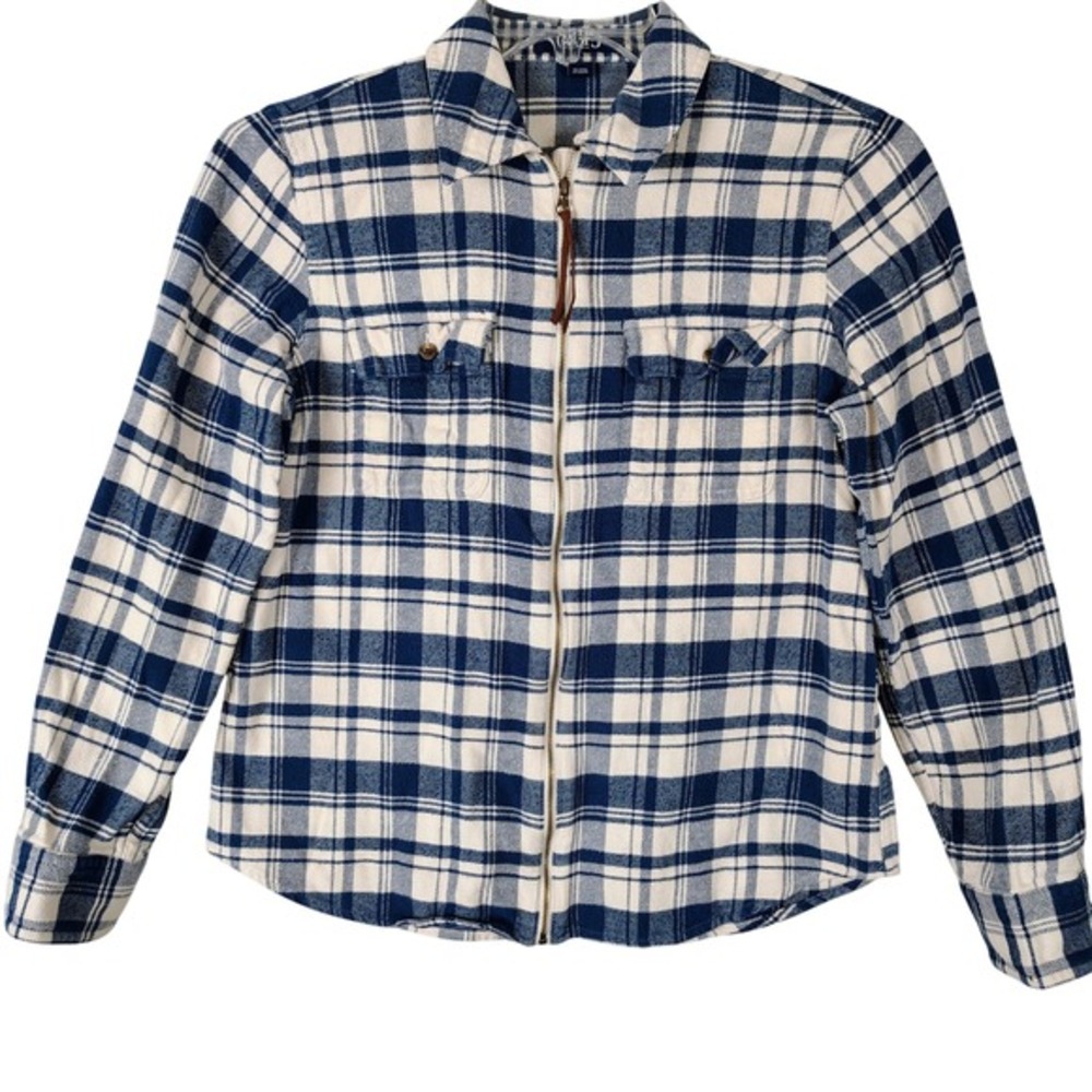 Chaps Denim Womens‎ Blue White Plaid Full Zip Flannel Shirt Cotton Med logenlook